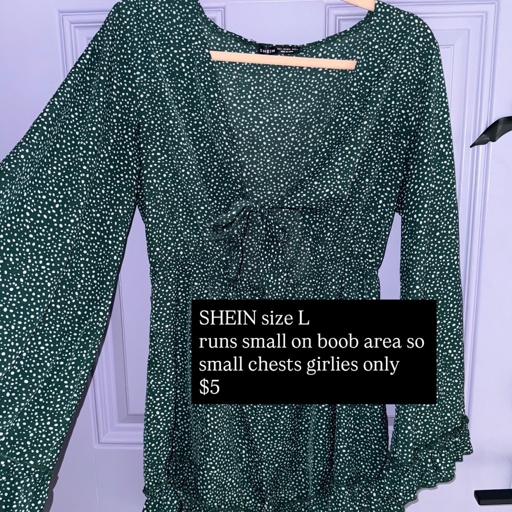 SHEIN Dark Green Long Sleeve Dress